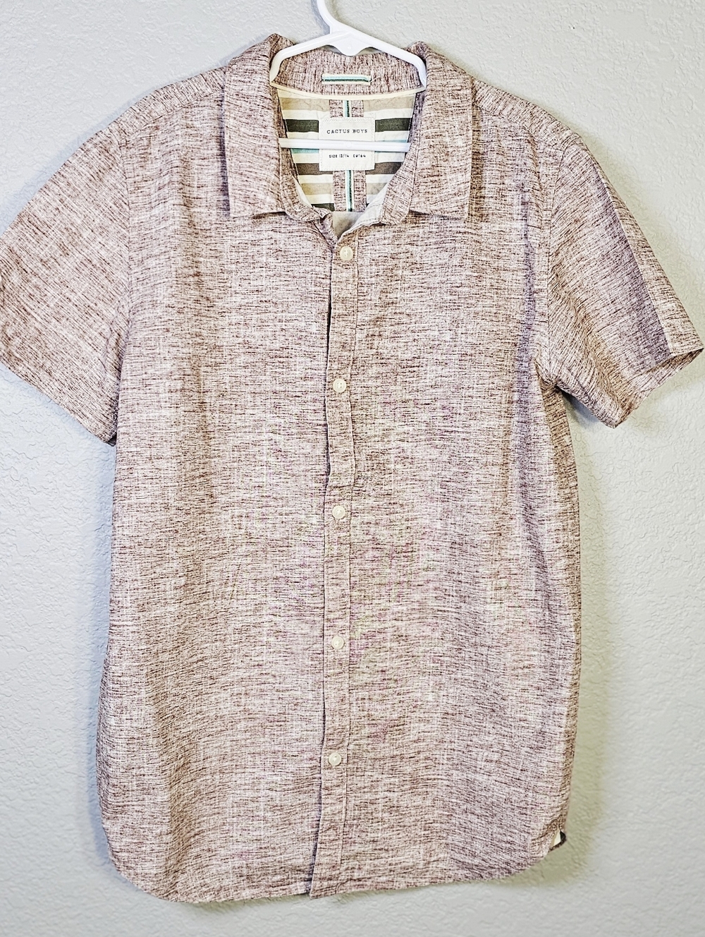 Cactus Boys Button Up Shirt Youth Large 13/14 Short Sleeve Textured Neutral